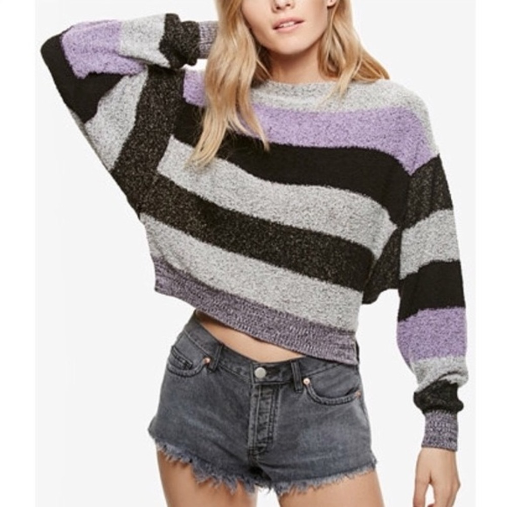 Free People Candyland Striped Cropped Sweater